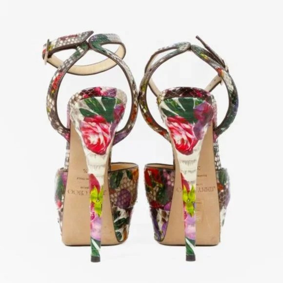 Jimmy Choo Lola Floral Python Platform Sandals - Picture 3 of 10